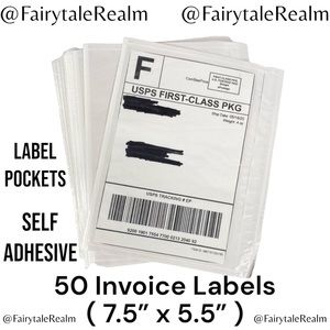 50 Clear, Self Adhesive, Shipping Label Protection Pocket 7.5”x5.5”
